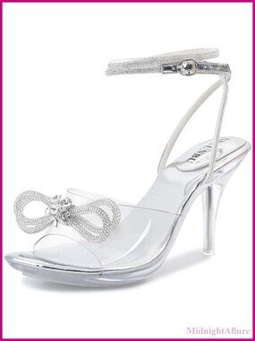 Clear Heeled Sandals with Rhinestone Bow Ankle Strap Platform High Heels for